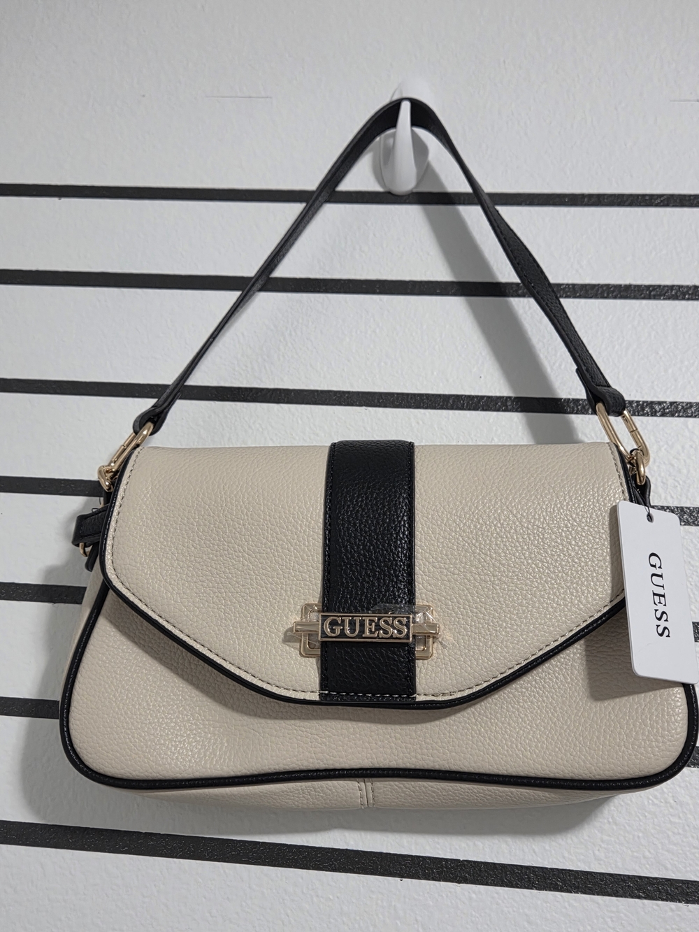 GUESS Women's Cream and Black Convertible Shoulder Bag